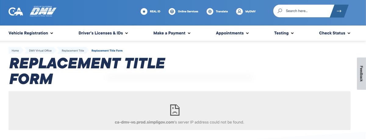 lilfro_'s tweet photo. @CA_DMV @SkidmarkcatBack Hi CA DMV, this link is not working (see attached) anymore for some reason, please advise! https://t.co/CEj5etyuPj