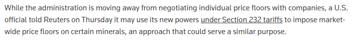 PauloMacro's tweet image. You gotta love Reuters.  Article updated a second time now.  And look at this doozy of an addition - the entire 5th paragraph is new.

So basically no more sweetheart deals going company by company.  Industry wide under 232 is in fact in play.

And guess what?  NO. ONE. IS.…