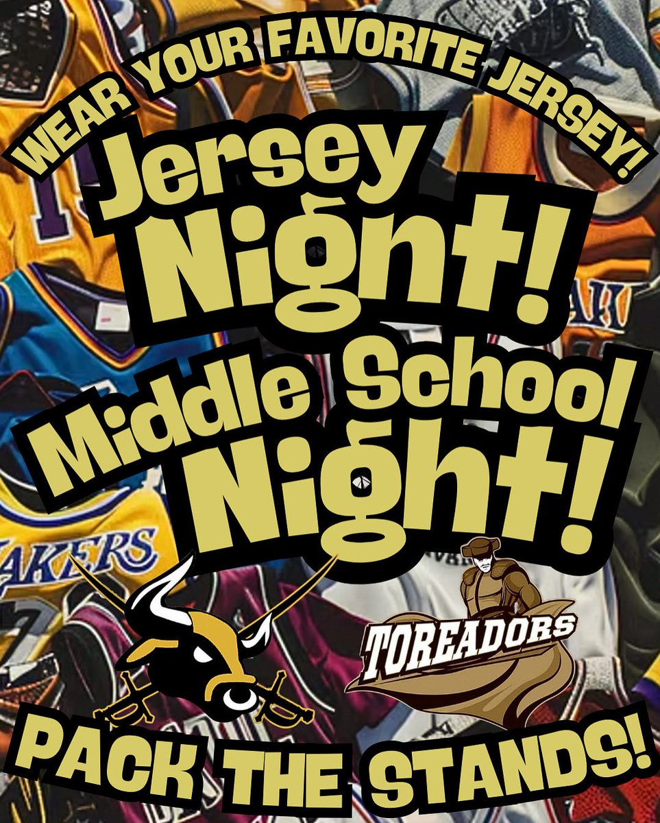 SeguinBoysHoops's tweet photo. 〽️ATADOR NATION‼️ TOMORROW WE NEED YOUR SUPPORT AND ENEGRY‼️ THE THEME FOR TOMORROWS GAME IS JERSEY NIGHT AND IT WILL ALSO BE MIDDLE SCHOOL NIGHT‼️ SO WEAR YOUR FAVORITE JERSEY AND LETS HAVE GOLDIE HARRIS ROCKIN ‼️ #MATADORNATION #IGYB 〽️⚔️🏀🖤 https://t.co/TTExVDVowT