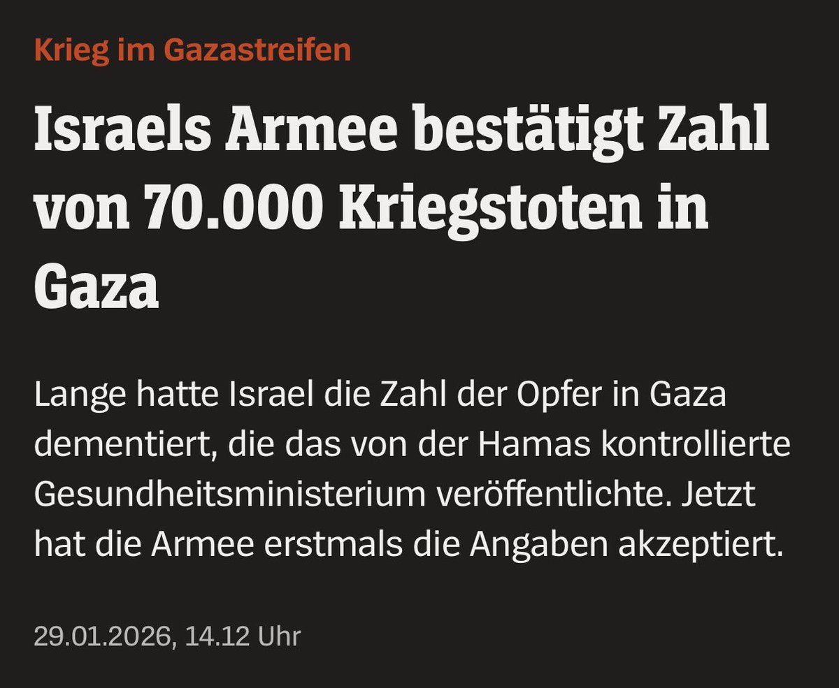 2 Jahre lang hat man das israelische Narrativ, die Zahlen der Gesundheitsbehörde in Gaza wären übertrieben, unreflektiert weitergegeben.

Jetzt bestätigt die israelische Besatzung diese Zahlen und Deutschland hinterfragt sich immer noch nicht.

🤡🤡🤡