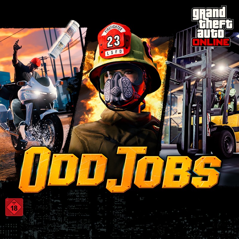 RockstarGames's tweet photo. Verdiene ehrliches Geld mit drei neuen Nebentätigkeiten in GTA Online.

Tritt der Feuerwehr bei, belade Transporter als Staplerfahrer oder arbeite als Zeitungsbote.

Alle Nebentätigkeiten bescheren dir bis zum 4. Februar 2x Belohnungen.
