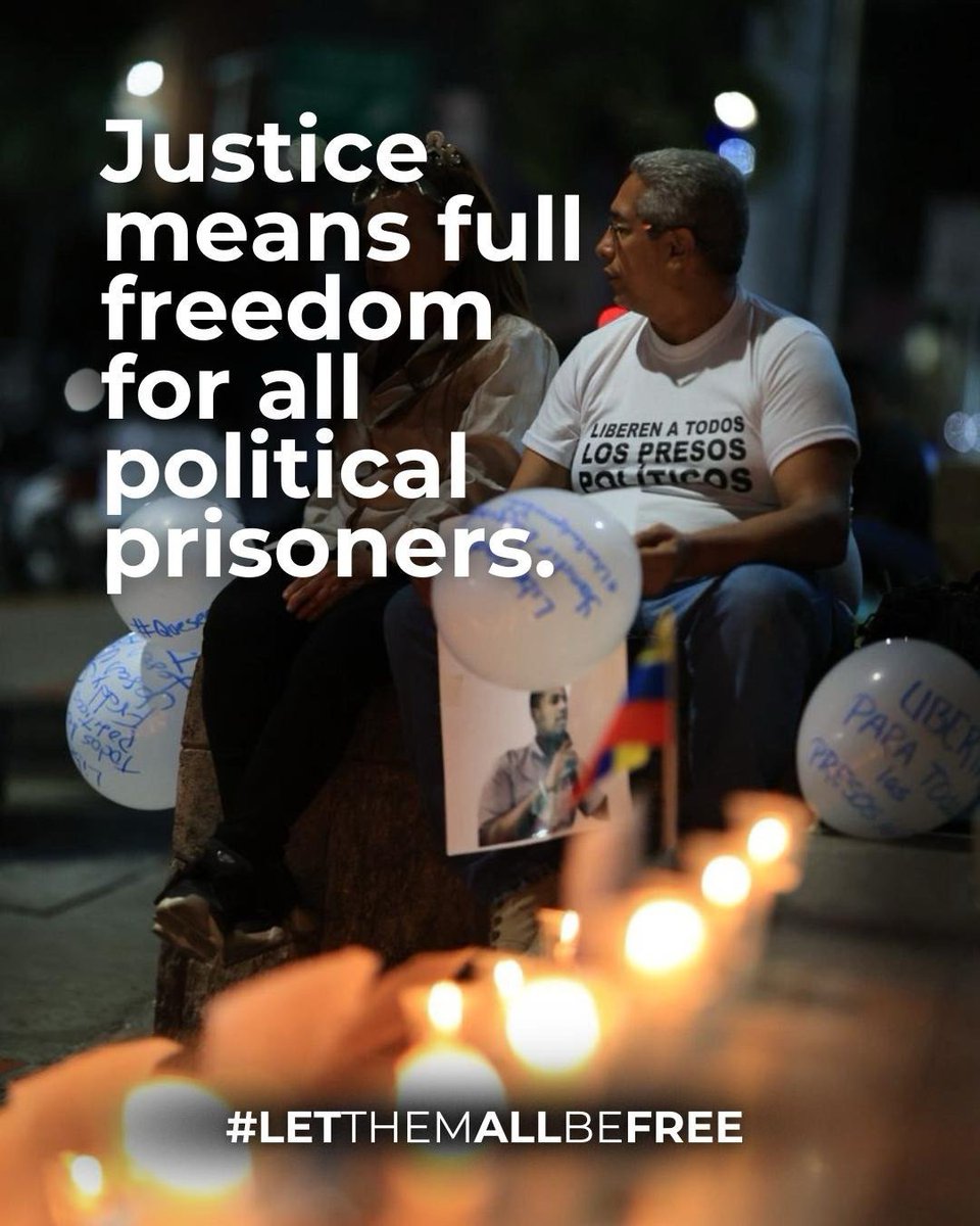 There can be no justice while political prisoners exist.
Justice means full freedom, without conditions or hidden punishments. ⚖️
Venezuela knows this.

#LetThemAllBeFree