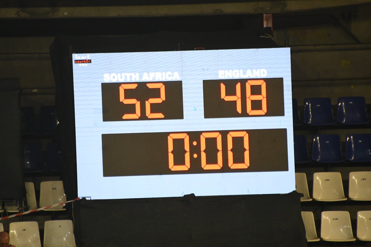 SportArtsCultur's tweet photo. Final score. Full time. ๐๐ฅ
South Africa win 52 to 48 over England. ๐ช
Well done ! ๐๐
#SPARChallengeb #SANetball
#NetballTestSeries #InspiringANationOfWinners
#WeAreAllIn #ProudlySouthAfrican
#EllisParkArena #SupportWomensSport https://t.co/SLeY1bcgaS