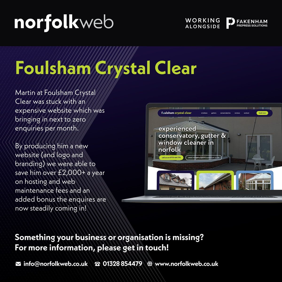 𝐂𝐀𝐒𝐄 𝐒𝐓𝐔𝐃𝐘: Foulsham Crystal Clear 🧽

#webdesign #websitedevelopment #smallbusinesssupport #digitalmarketing #onlinepresence #norfolkbusiness #norfolkweb #supportlocalnorfolk