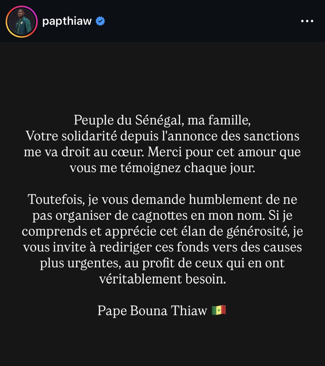 Coach Pape Thiaw sur IG