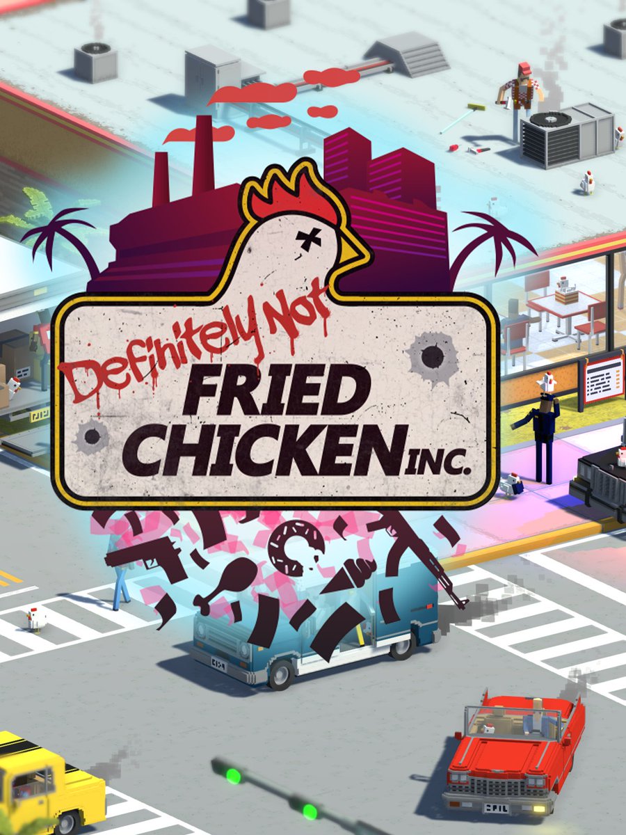totgametwit's tweet photo. Ön tarafta restoran, arka planda suç örgütü yönettiğiniz simülasyon oyunu Definitely Not Fried Chicken, Epic Games'te 5 Şubat'a kadar ücretsiz dağıtılıyor. https://t.co/8bcRF5A8OJ
