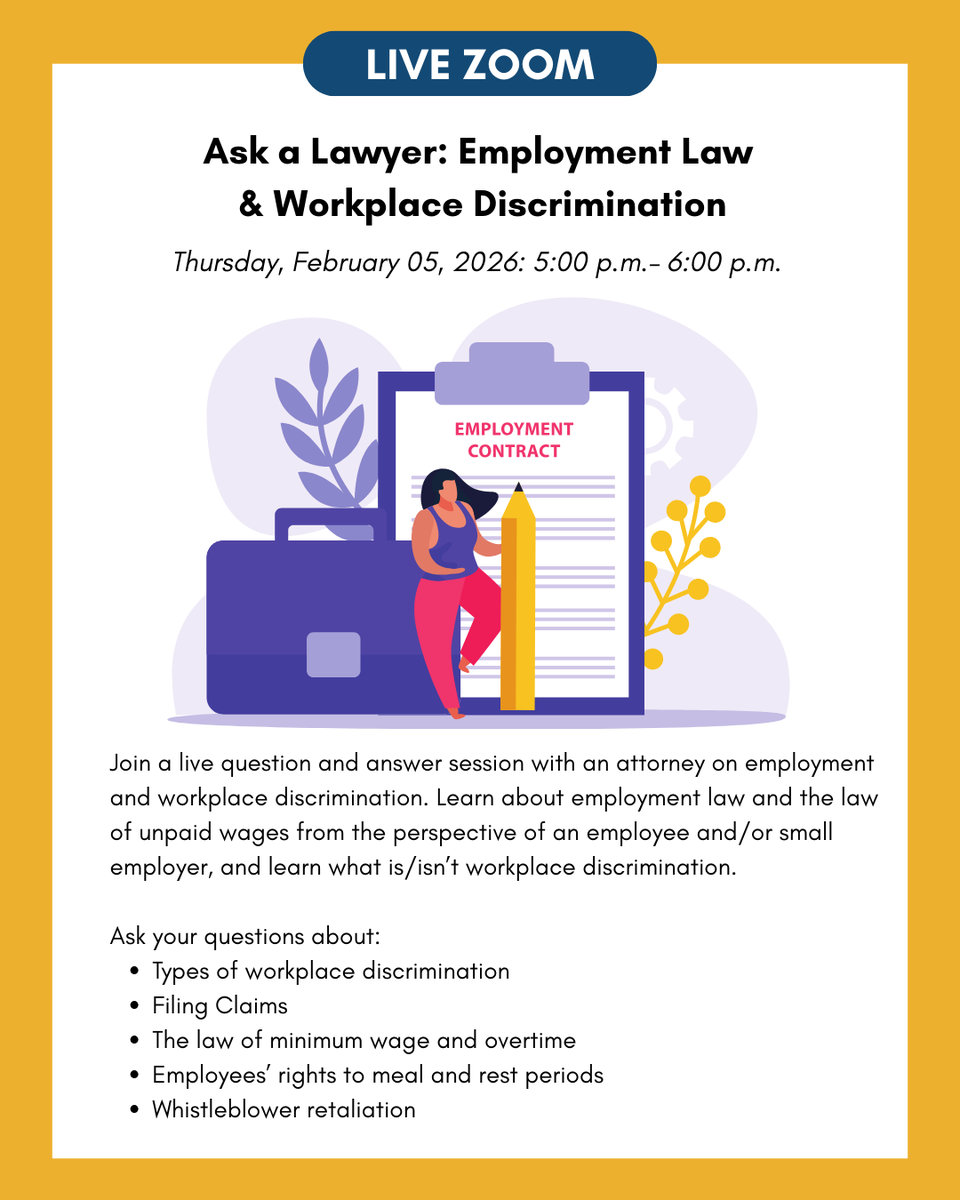 🖊️ Join a live question and answer session with an attorney on employment and workplace discrimination.

📣For more details, click here: lalawlibrary.org/hidden-classes…
