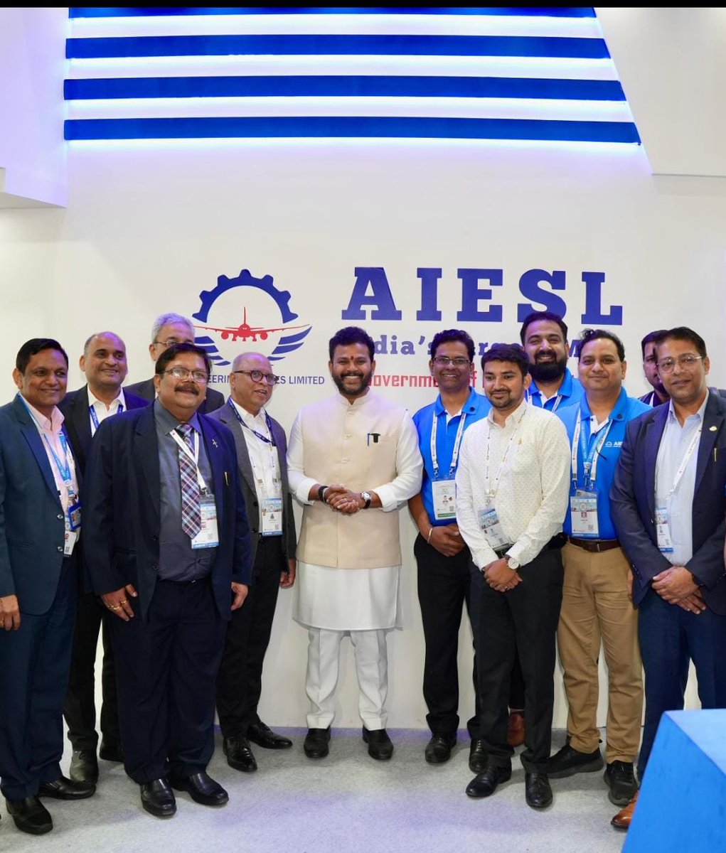 AIESL_MRO's tweet photo. ✈️ Strengthening India’s Aviation Future at Wings India 2026!

We were deeply honoured to welcome the Honourable Minister of Civil Aviation, Shri Ram Mohan Naidu Kinjarapu, to the AIESL stall on Wings India 2026.

Our Chairman, Shri Amit Kumar, personally guided the Minister through our showcase, highlighting AIESL’s cutting-edge capabilities and our commitment to excellence in the MRO sector.

The Minister’s encouraging feedback reinforces our drive to keep soaring and supporting the Atmanirbhar Bharat vision in aviation.

@RamMNK 
@amit_kumar_67 

@MoCA_GoI 
@DGCAIndia 

#AIESL #WingsIndia #AviationIndia #MRO #ShriRamMohanNaidu #AviationExcellence #MakeInIndia