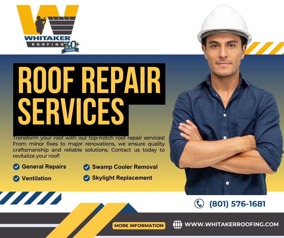 whitakerroofing's tweet photo. Got a roof that needs attention? Whitaker Roofing has you covered. From dependable repairs to upgrade options that improve comfort and efficiency. 

Roof maintenance, Skylight replacements, Swamp cooler removals and more...

FREE estimates
(801) 576-1681
https://t.co/a6kn00hDxA https://t.co/tYfeQZKc7E