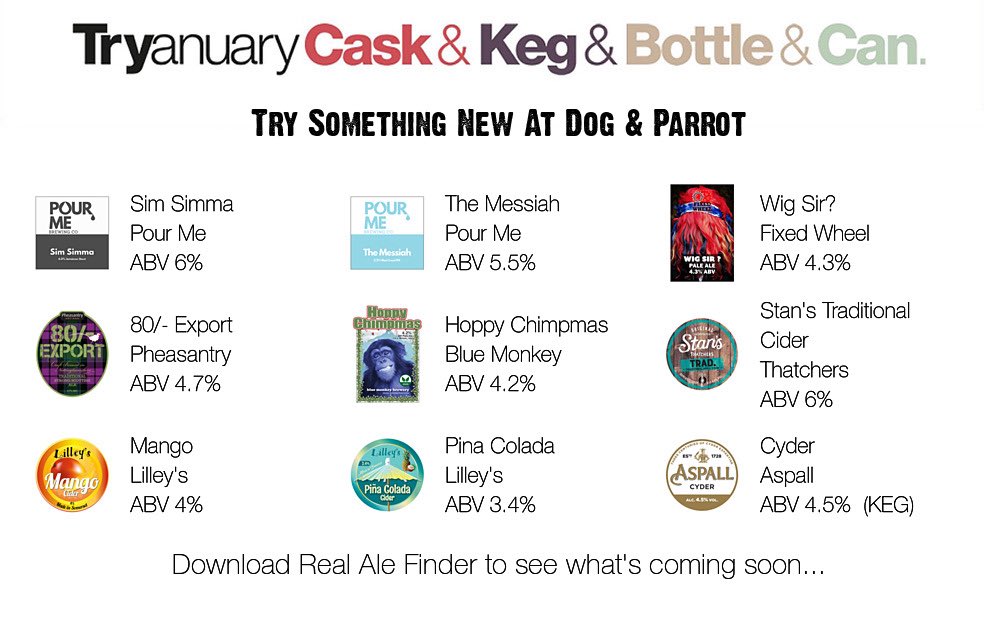 On the bar today!
Beer Board: bit.ly/2vu8OV3
#tryanuary  <a href="/FixedWheelBrew/">Fixed Wheel Brewery</a> <a href="/PheasantryBeer/">Pheasantry Brewery</a> <a href="/blue_brewery/">Blue Monkey Brewery</a> <a href="/thatchers_cider/">Thatchers</a> <a href="/lilleyscider/">Lilley's Cider</a> <a href="/Aspall/">Aspall</a> 
#RealAleFinder