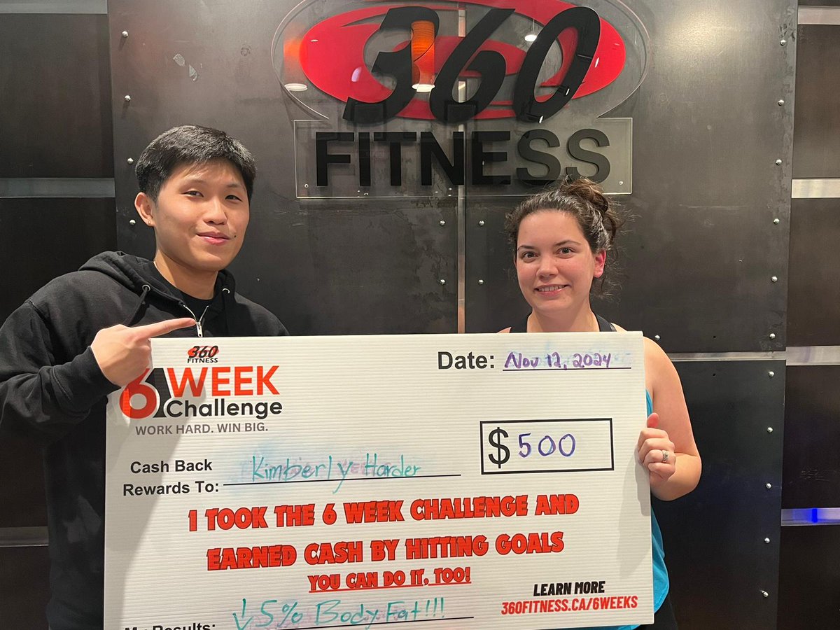 360FitnessSP's tweet image. 🌟 Big cheers for Kimberly! 🎉 In our #6WeekChallenge, she lost 5% body fat, showcasing her dedication and hard work!
And she won $500 for hitting goals!
Her success is inspiring! 🌟
Ready to transform like her? Join us ➡️ 360fitness.ca/6weeks