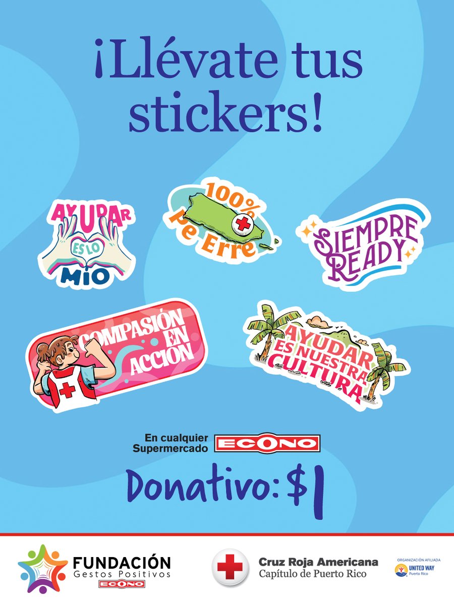 ¡Estamos en Supermercados Econo! ¡Busca tu vaso, tableta, laptop y cualquier otro objeto para que le pegues nuestros stickers! Cada donativo nos ayuda continuar presentes cuando familias lo pierden todo por un fuego u otro desastre.