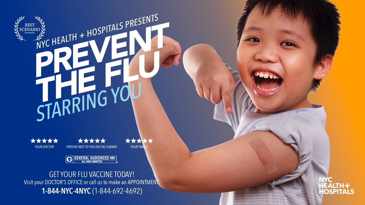 NYCHealthSystem's tweet photo. New Yorkers can #PreventtheFlu by getting vaccinated. Flu vaccines are safe and the best way to protect you from getting sick. Everyone 6 months and older should get a flu vaccine every year: https://t.co/DvXtCn7M1J. #FluSeason https://t.co/XiIgx7mCx3