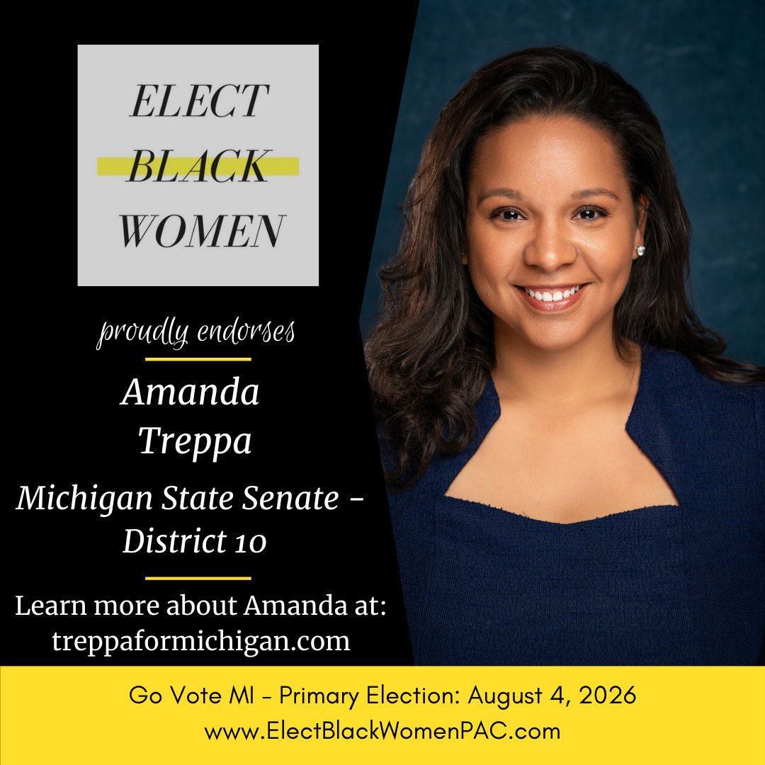 Amanda Treppa is stepping forward to lead at a pivotal moment. Running for an open seat, she brings a fresh vision grounded in public service, coalition building, and community accountability.

Learn more: treppaformichigan.com

Donate: ow.ly/sRkW50Y5wiT

#ElectBlackWomen
