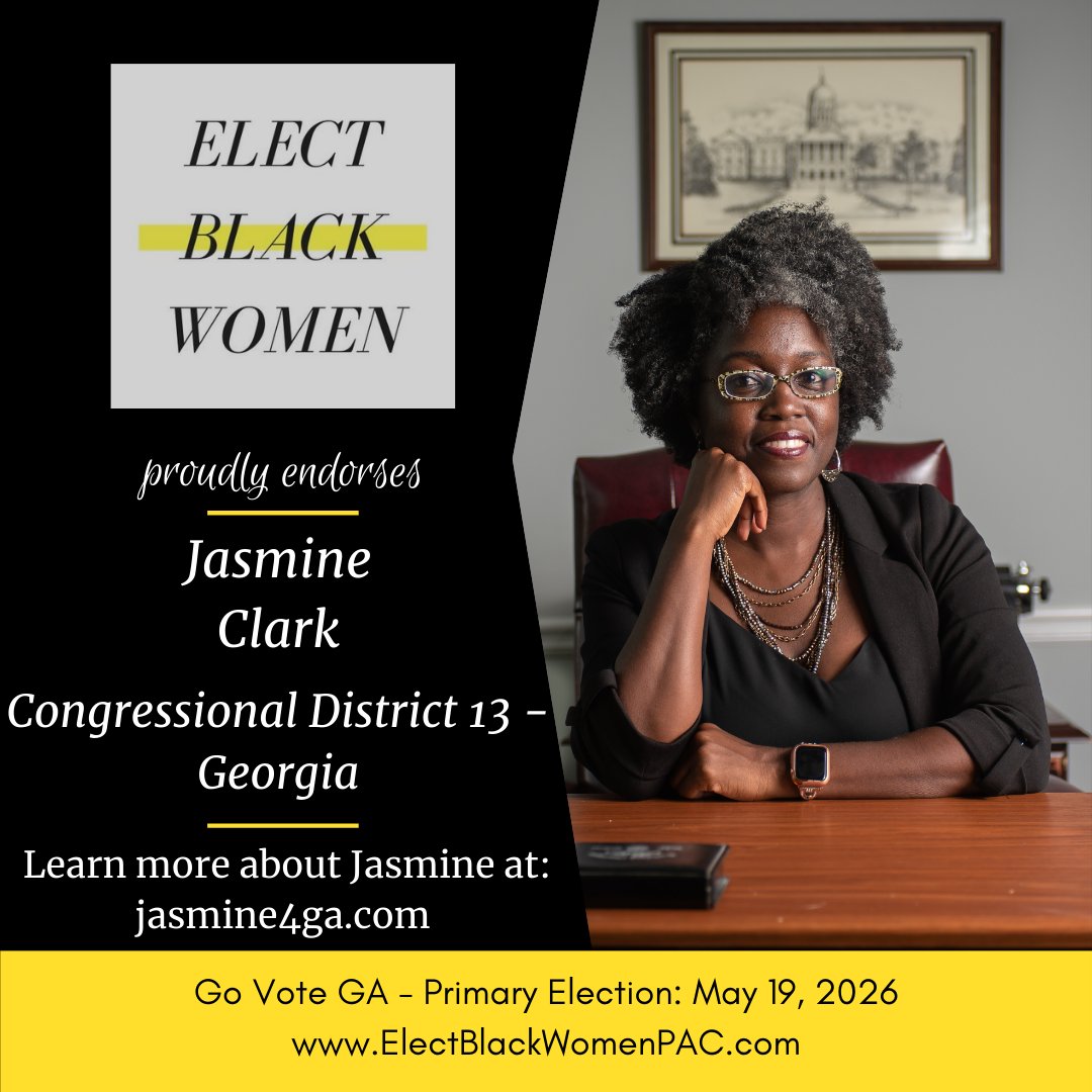 Rep. Clark represents the kind of leadership this moment demands. A scientist, educator, and longtime public servant, she will bring integrity and competence back to Washington.

Get to know Jasmine: jasmine4ga.com
Donate: ow.ly/N5HX50Y5vxJ

#ElectBlackWomen