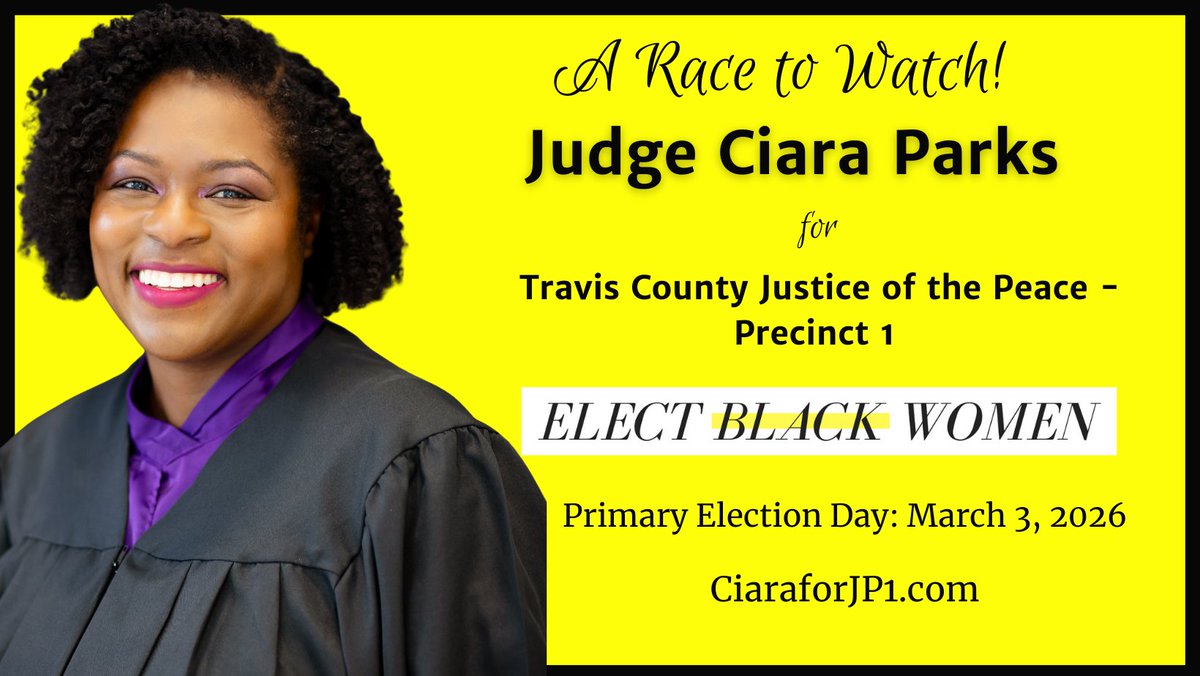 Judge Ciara Parks is running for Justice of the Peace in Austin, Texas because she understands how justice intersects with housing, fines and fees, and everyday survival.

Get to know Ciara: ciaraforjp1.com

Donate: ow.ly/UQHV50Y5yaH

#ElectBlackWomen