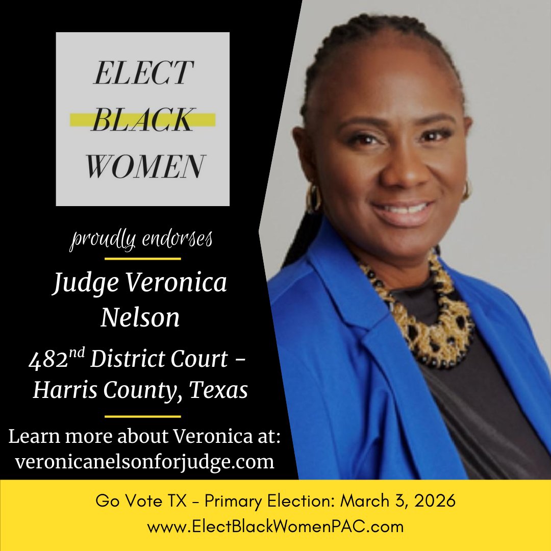 Judge Nelson is the definition of principled judicial leadership. Since taking the bench, she has demonstrated a commitment to fairness, accountability, and respect for the rule of law.

Get to know her: veronicanelsonforjudge.com

Donate: ow.ly/bCIF50Y5vQ4

#ElectBlackWomen