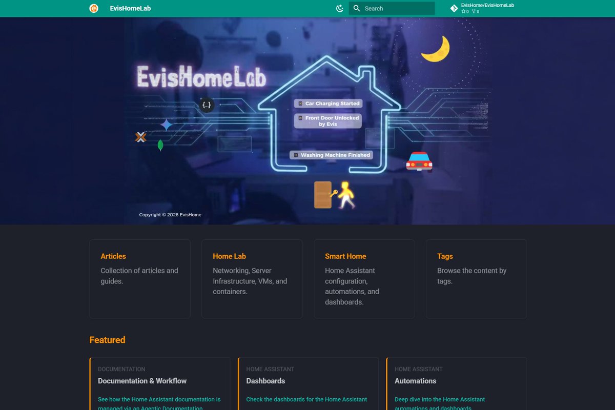 evishome.com

All my <a href="/home_assistant/">Home Assistant</a>  documentation moved here, and mostly automated with Antigravity .. haven't proof read everything .. yet 😅