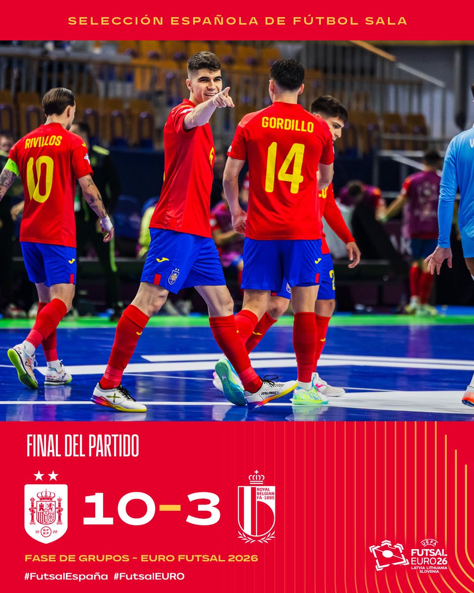 🚩 PIIIIIIIIIIIIIIII

¡¡𝑭𝒊𝒊𝒊𝒏𝒂𝒂𝒍 𝒅𝒆𝒍 𝒑𝒂𝒓𝒕𝒊𝒅𝒐!!

España se clasifica para cuartos tras realizar una gran fase de grupos.

Lo dijimos esta mañana, el plan era sencillo: Ganar y seguir.

🆚🇪🇸 - 🇧🇪 | 10-3 | 40'
📺 <a href="/teledeporte/">Teledeporte</a> 

#OctavaGloria | #FutsalEuro