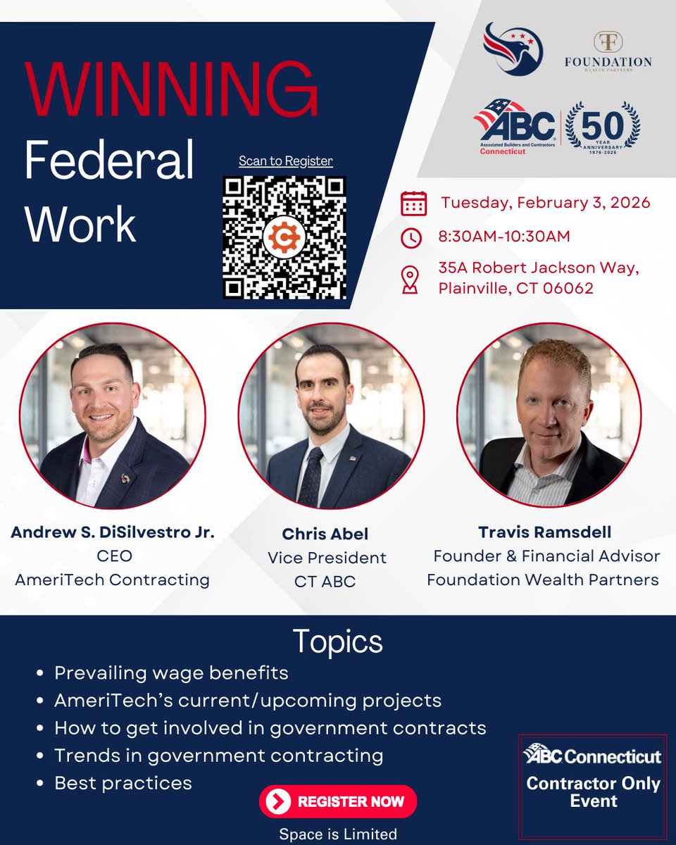 We still have some seats left for the Winning Federal Work Panel Discussion next Tuesday!
Will you be there for some breakfast, valuable information and to meet the Ameritech Contracting Team and learn about their upcoming projects???
Register here: loom.ly/WUCN0vY