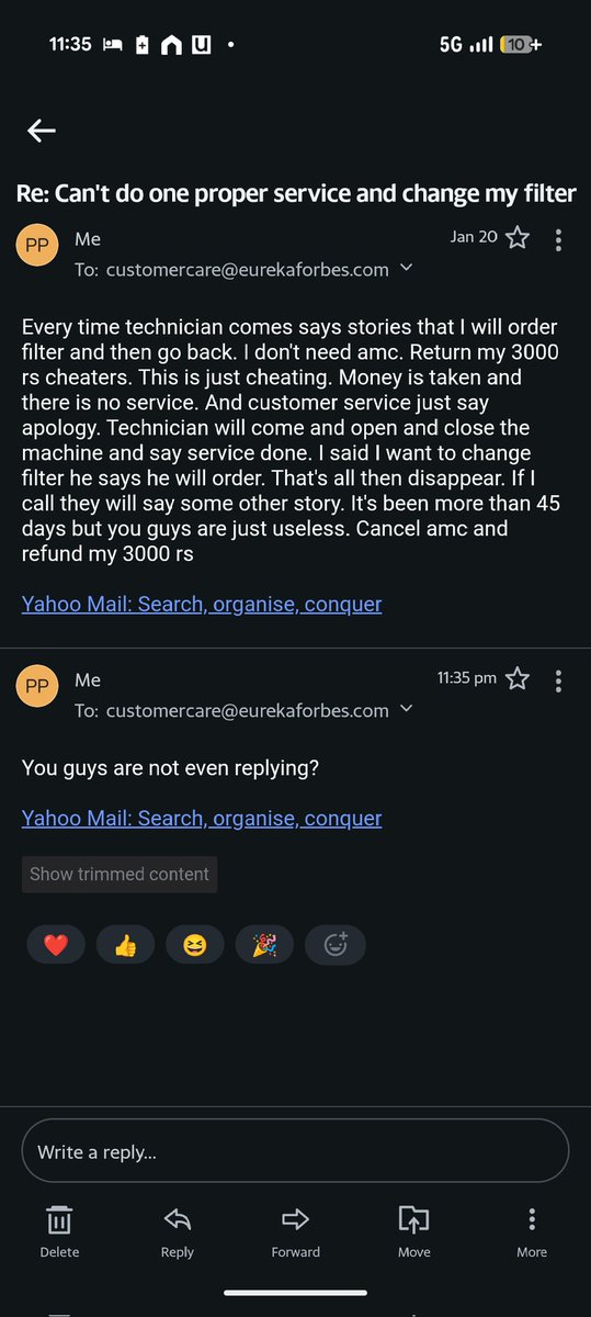 vigneshk1201's tweet photo. @EurekaForbes Pathetic response and pathetic service https://t.co/XJSHkJe3he