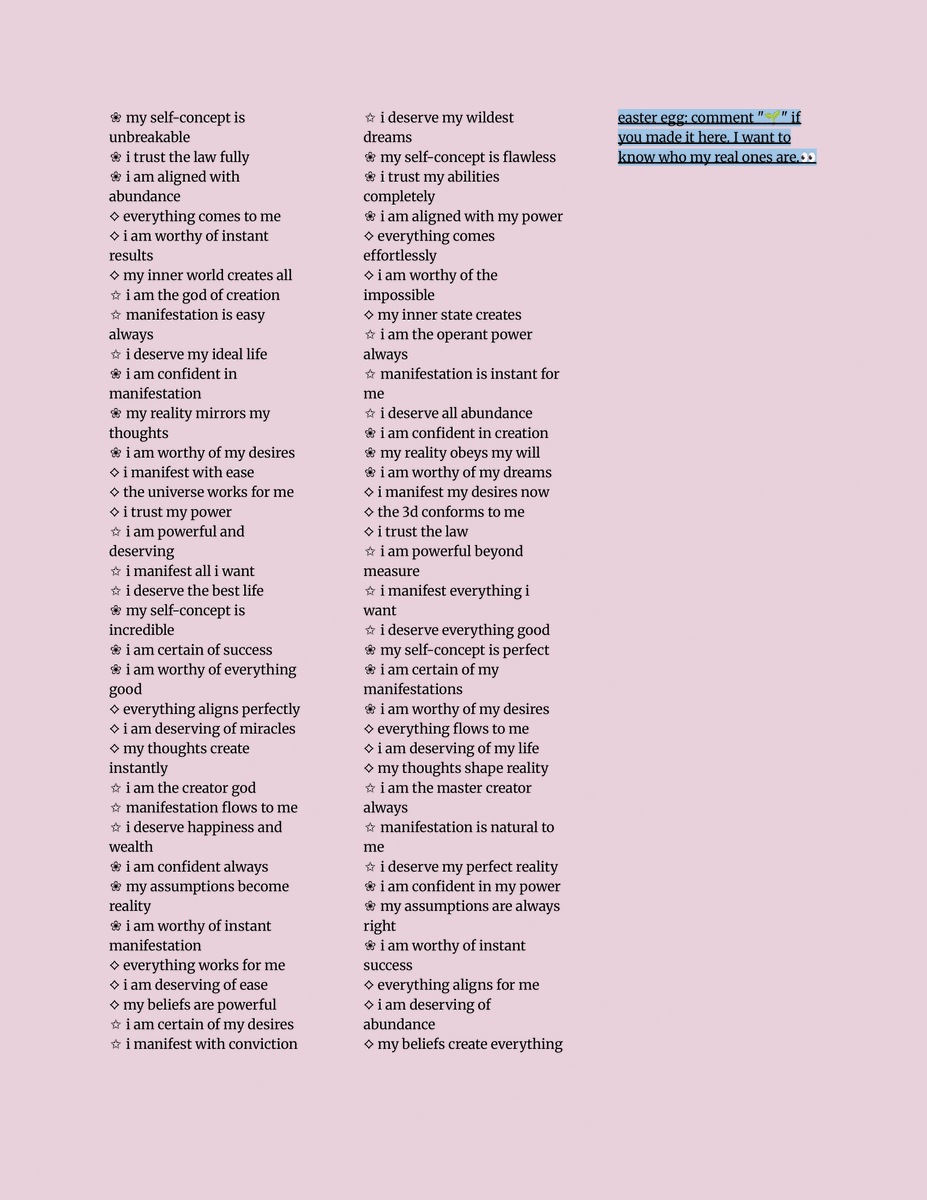 ByAveline_'s tweet photo. ✨ i wrote 333 affirmations to turn you into someone who manifests effortlessly. 

yes, three hundred and thirty-three. i know. this is the resource. 🪞

bookmark this immediately. you'll thank yourself later. 🫶 https://t.co/BiWzfvzbD2