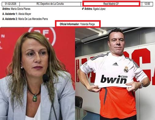 Yolanda Parga informadora arbitral del Dépor - Real Madrid, partido donde participa el club donde trabaja su marido. Conflicto de intereses normalizado y silenciado.