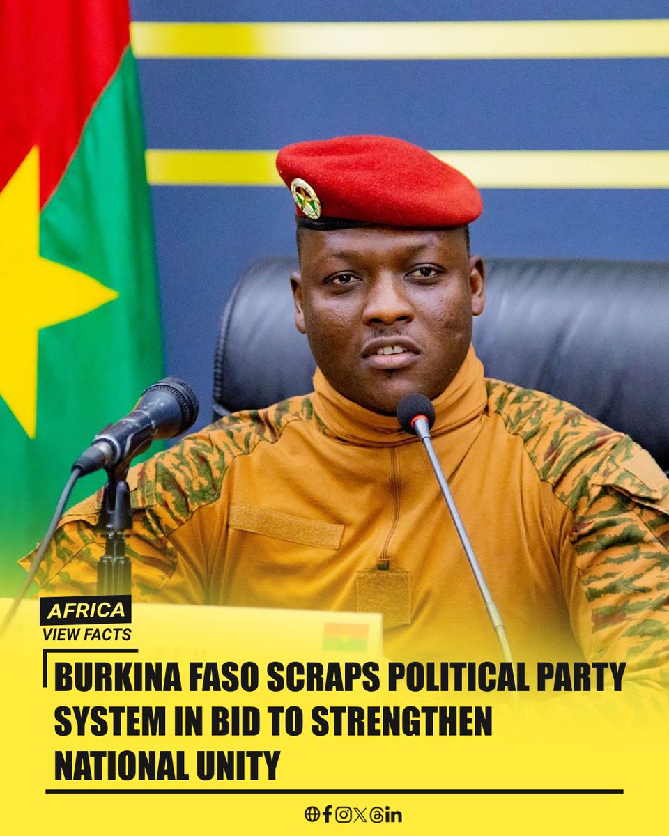 In Burkina Faso 🇧🇫, the Council of Ministers, led by Captain Ibrahim Traoré, approved a decree to dissolve all political parties and groups in the country. 

The government also passed a bill to cancel laws on party activities, funding, and the role of the opposition leader.