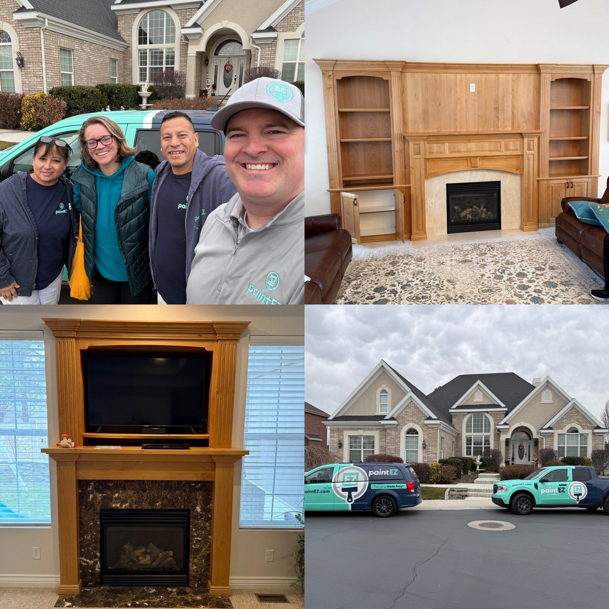 PaintEZ_SLC's tweet photo. Getting started on a new job today, meeting with the crew and reviewing the details to make these two wood fireplace built-in’s go from dated to ✨dazzling✨

Schedule your free estimate for:
➡️ Interior painting
➡️ Exterior painting
➡️ Kitchen cabinet painting https://t.co/eqtF1HtQX7