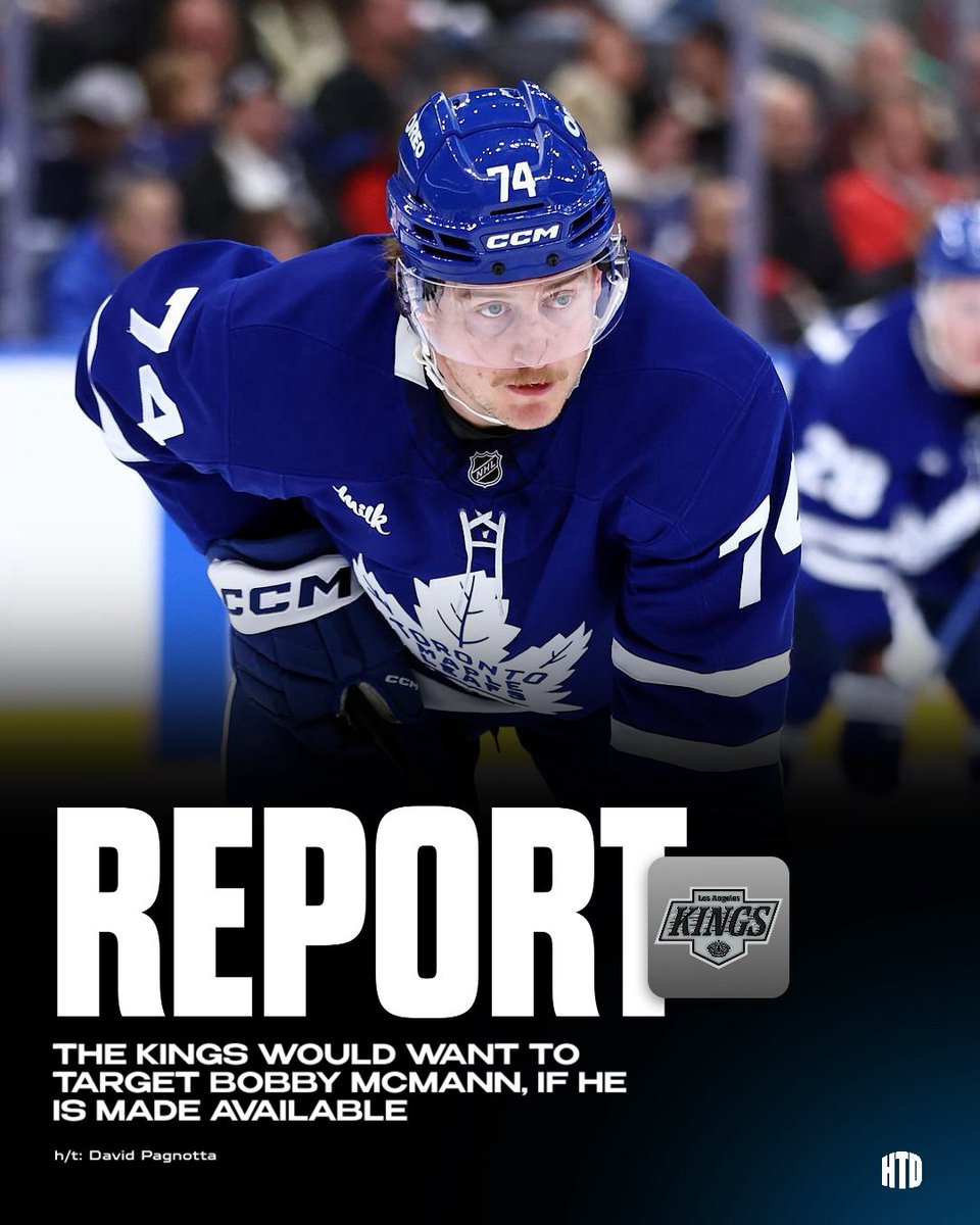 bbackmanHTD's tweet photo. REPORT: The Los Angeles Kings ( #GoKingsGo ) are interested in Bobby McMann, and would want to bring him in if the Maple Leafs (#LeafsForever) make him available 

#NHL https://t.co/4L5SUaQ9UC