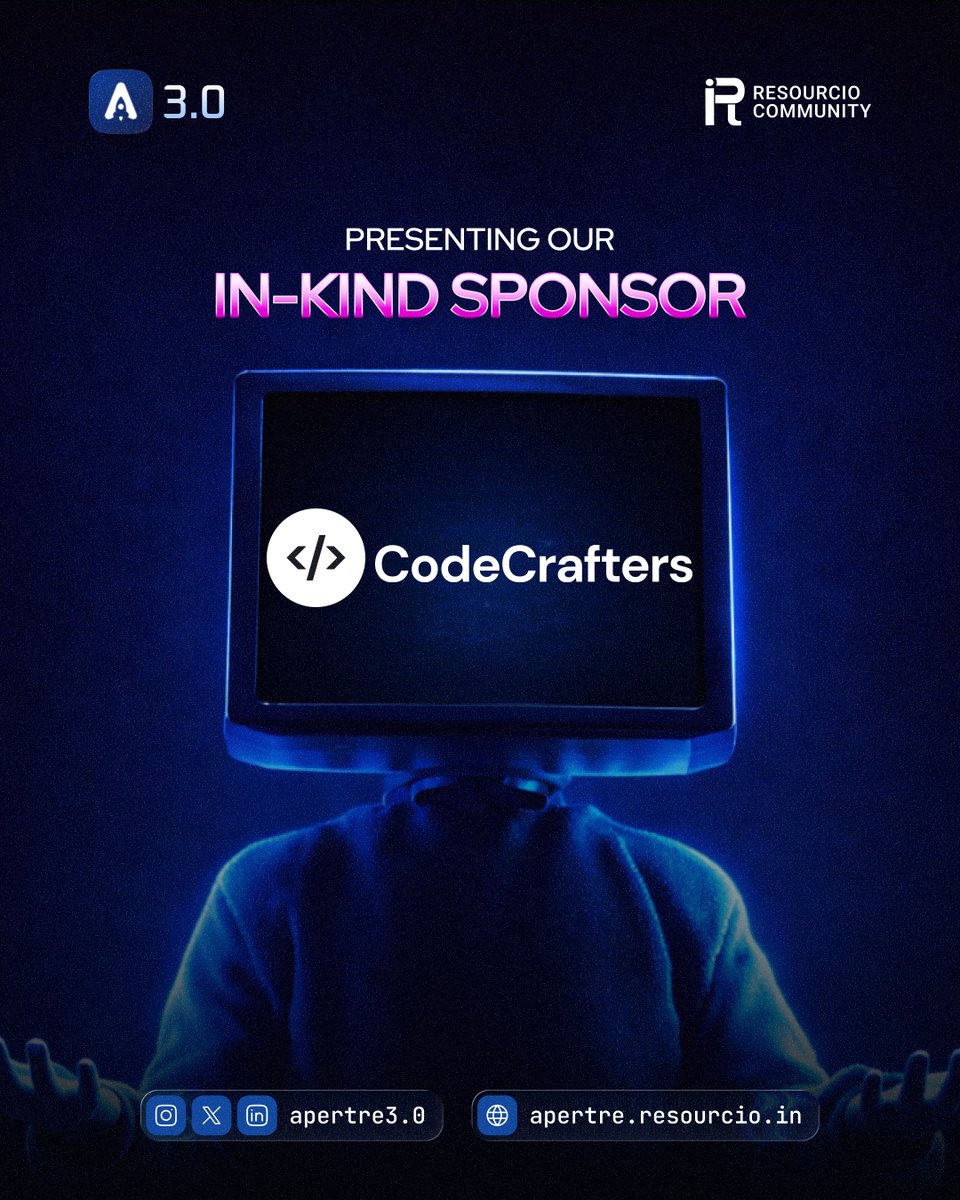 apertre26's tweet photo. Master the art of complex systems!π
We are excited to welcome CodeCrafters as an In-Kind Sponsor for Apertre 3.0!π¨βπ»
Get ready to dive deep into the internals of the tools you use every day and level up your skills.
#apertre3_0 #resourcio #inkindsponsor https://t.co/EdNMeCI35n
