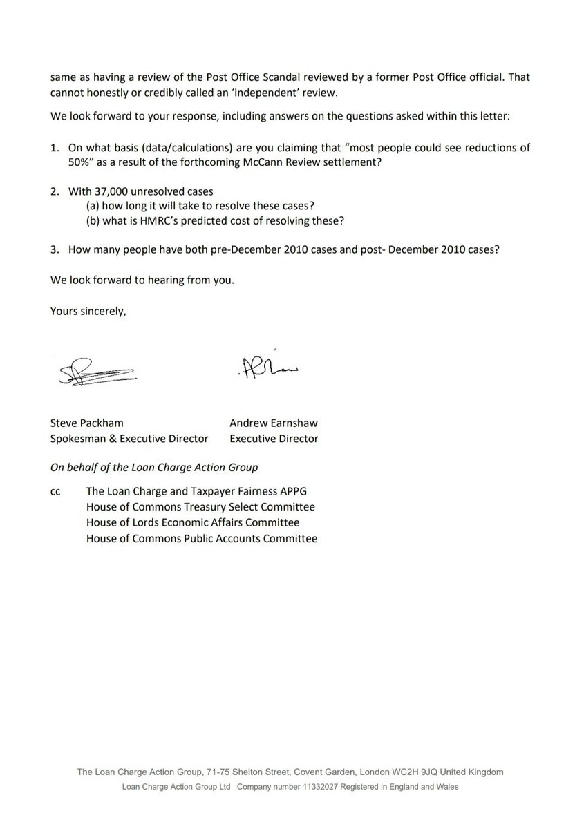 LCAG written to HMRC CEO John-Paul Marks following grotesque dismissal of those who already settled.. “customers who settled have settled.. under previous legislation, and complete”. Justification of  claims of 50% reduction in liabilities also sought. 

hmrcloancharge.info/wp-content/upl…
