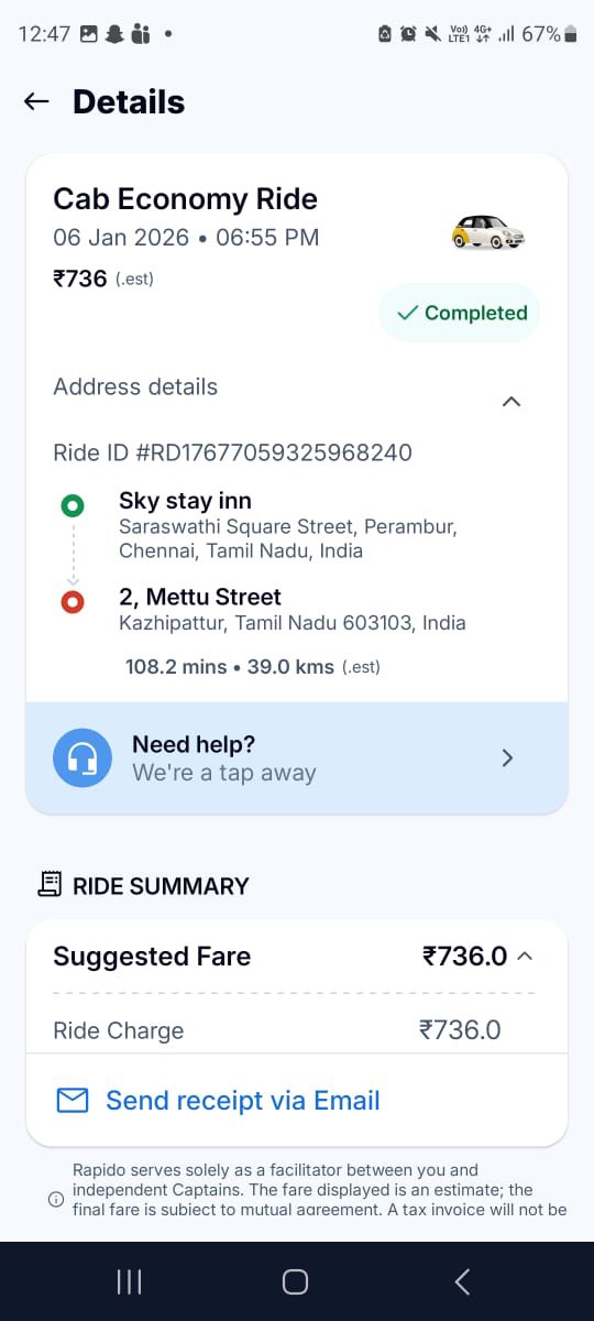 saxisam's tweet photo. Quite disappointed! #RapidoScam My Cab Trip total was supposed to be Rs. 736. Captain forced me to pay an extra Rs. 100 on arrival. I had to pay a total of Rs. 836. Kindly take the necessary action. @RapidoCares @rapidobikeapp
Ride ID: #RD17677059325968240 https://t.co/4WpjLZ7sbu