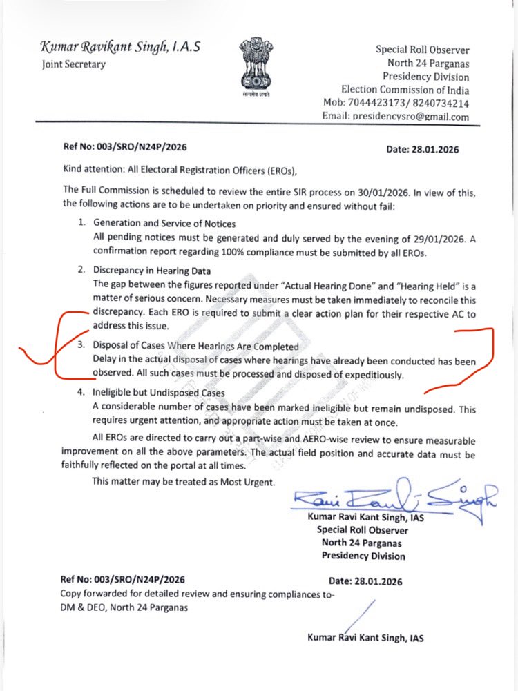 MahuaMoitra's tweet photo. Dear @rajnathsingh ji - we look up to you. Ravi Kant Singh from your Ministry is in Bengal &amp; indulging in conduct most unbecoming of an Observer. His job is not to force expeditious disposal when SC ordered 10 days time to file claims. @IASassociation https://t.co/1DTB1DDMPI