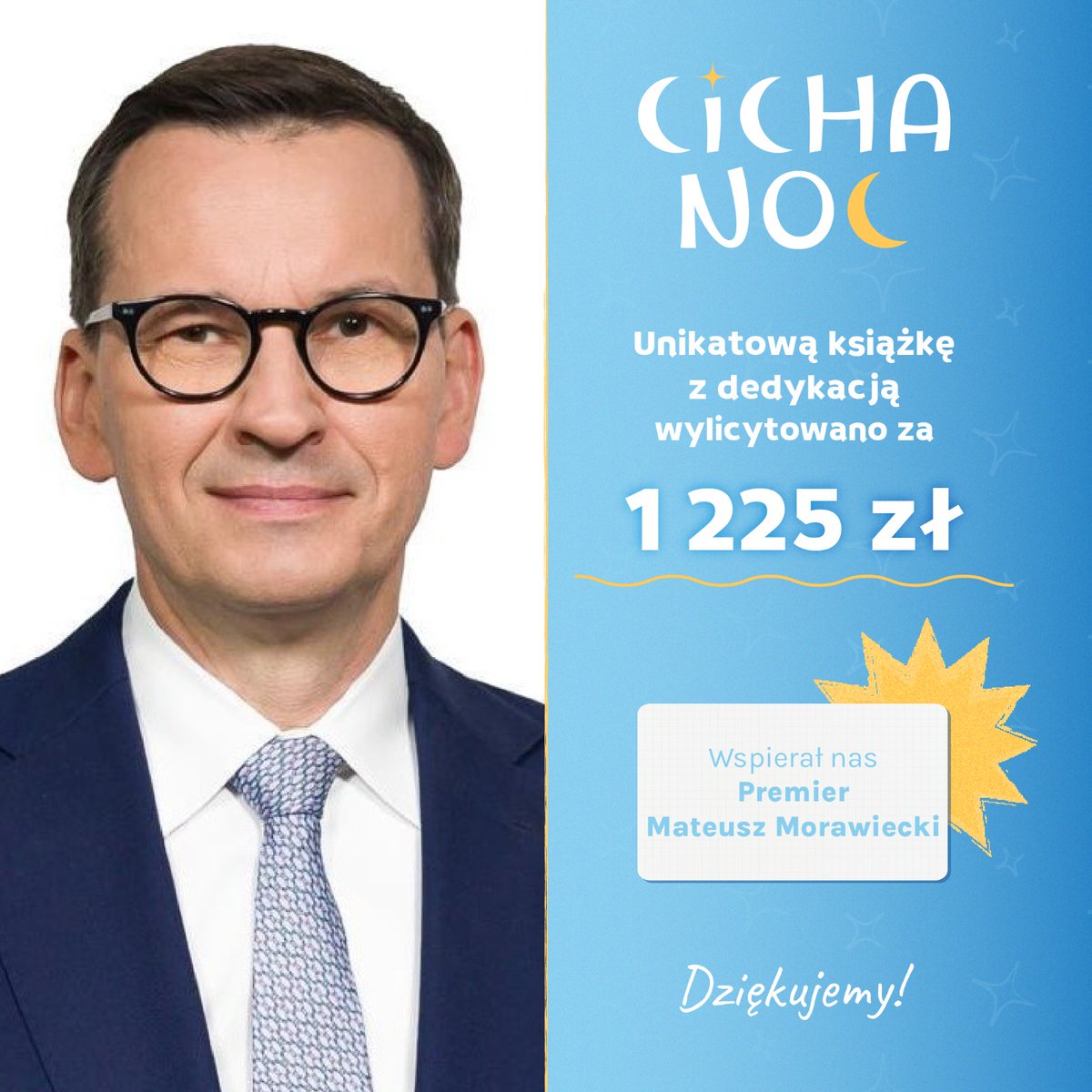 📖 Unikatowy egzemplarz w dobrym celu
Książka z osobistą dedykacją od Premiera Mateusza Morawieckiego <a href="/MorawieckiM/">Mateusz Morawiecki</a> została wylicytowana za 1 225 zł.
To kolejny krok w stronę realizacji naszych wspólnych działań pomocowych.
