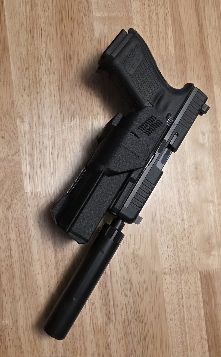 Picked up a Hush holster. A little disappointed that it's my job to apply the MC wrap finish--which is shipping in a different package.

It apparently works with QLS so should be an easy swap into the rest of muh gear. Looking forward to the Safariland silencer compatible