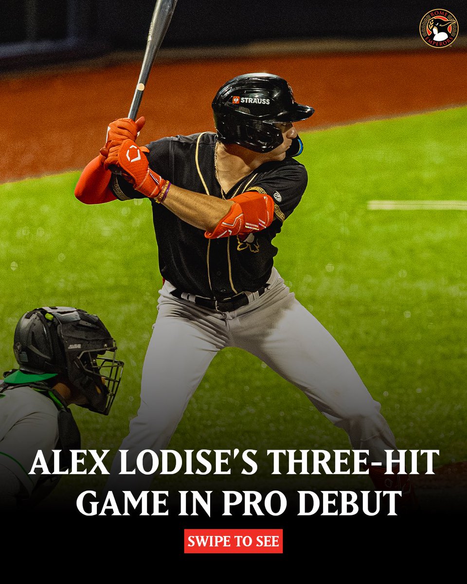 GoEmperors's tweet image. A night to remember for No. 19 👀 

Alex Lodise racked up 3 hits, just a home run shy of the cycle, all in his professional debut on August 1st! #Ruletheland