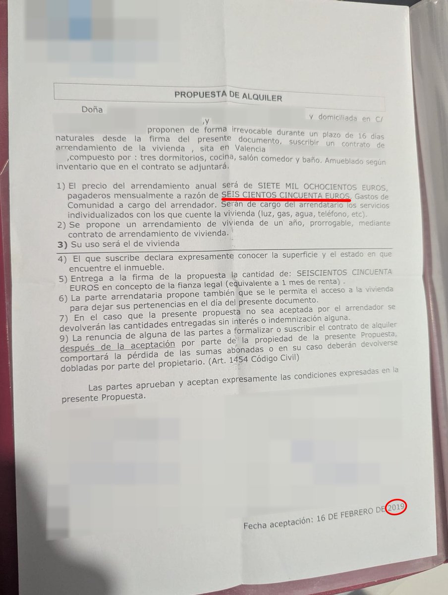 Ha aparecido entre papeles viejos el contrato de alquiler que firmamos mi pareja y yo en 2019, para un piso de 3 habitaciones en un barrio ya entonces muy cotizado de Valencia. Atentos a cuánto ascendía la mensualidad, y ya entonces nos parecía un atraco.