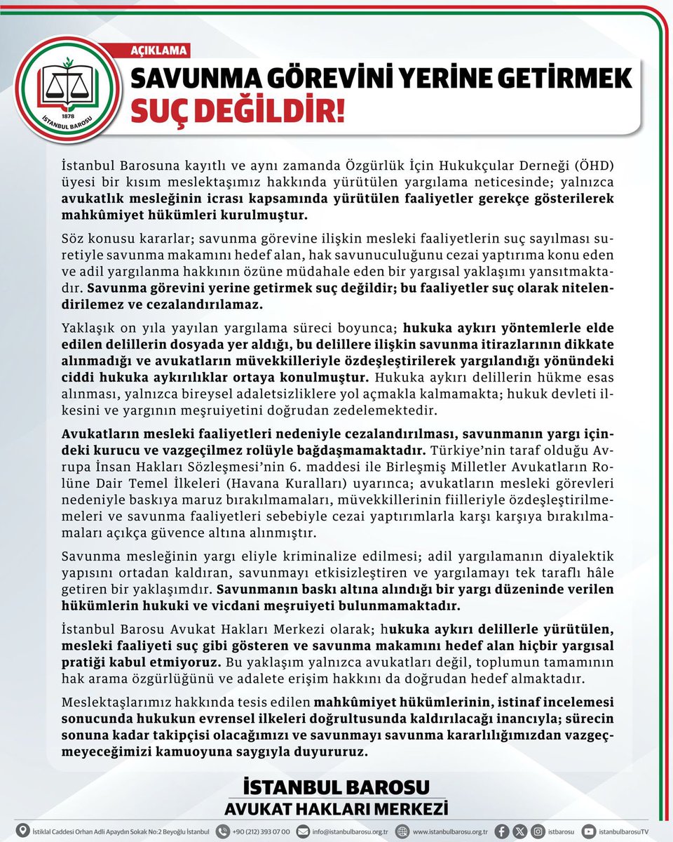 İstanbul Barosu Avukat Hakları Merkezi tweet media