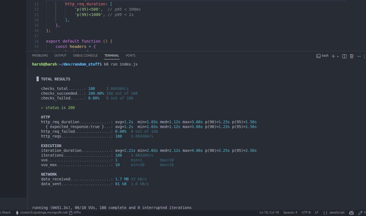 HarshBytesCode's tweet photo. shifted database from neon to supabase and went from 1.5s to 500ms woahhh!! 
supabase freetier performs so well https://t.co/B2oOZQ9po7