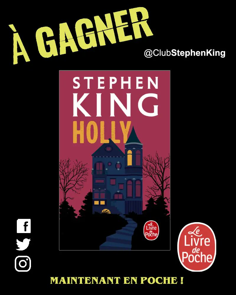 [FR - concours] 🎁 Gagnez le nouveau Stephen King en poche! 

Pour participer : 
✅ RT + Follow
✅ Dites-nous comment s'appelle le personnage principal de ce roman 😁

D'autres livres sont à gagner sur FB, Insta, Tipeee

Détails et liens : club-stephenking.fr/concours-holly…

.
.
Merci à