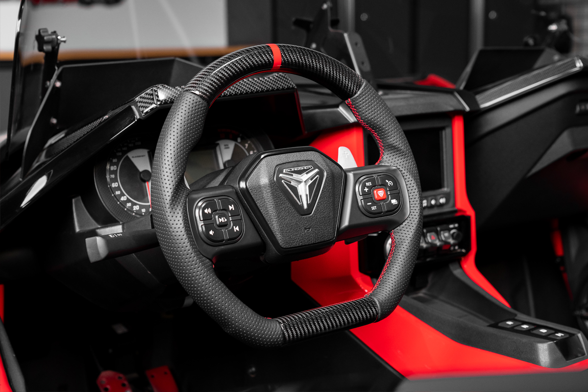 SlingMods's tweet photo. 🚨They’re finally here!
The new NRG Premium Leather &amp; Carbon Fiber Steering Wheels for the 2020+ Slingshot just landed — built for grip, control, and style.

https://t.co/6KoH1w0uAC https://t.co/7dmsI8hzbn