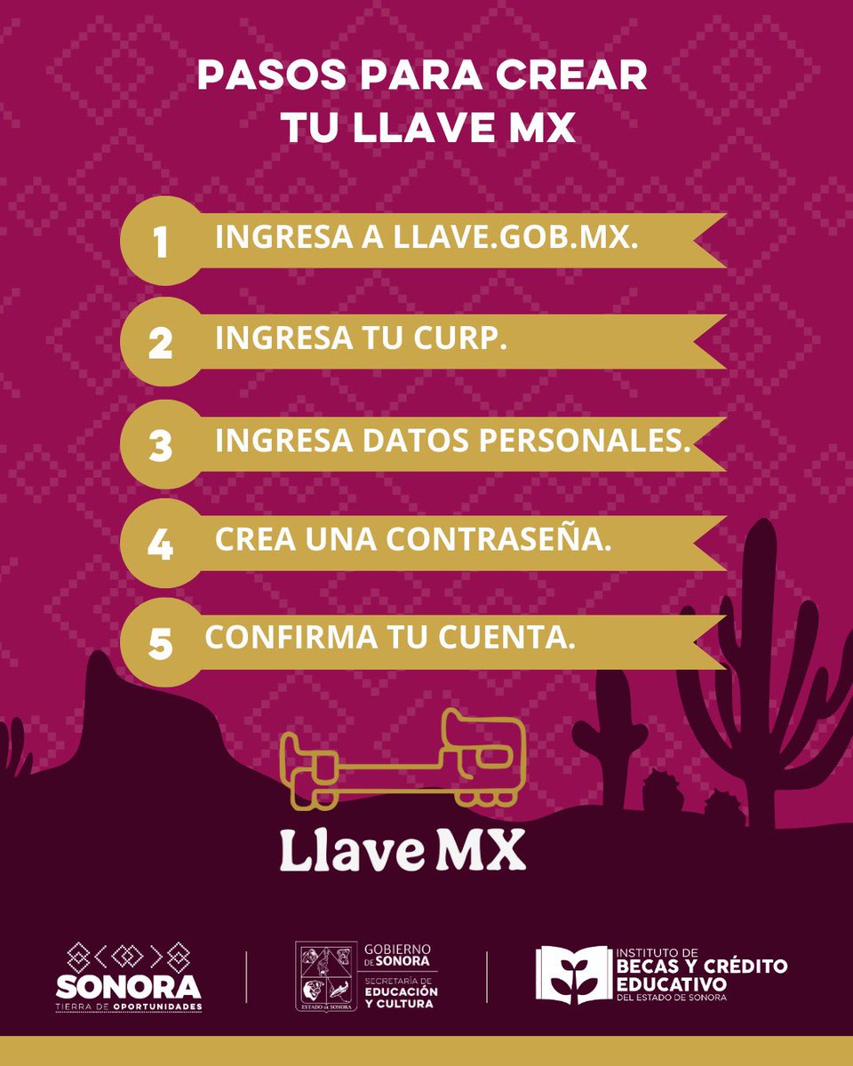 ¿Ya creaste tu Llave MX? 🔑

📢 Mañana abre el registro de la Beca Sonora de Oportunidades para universidades públicas 2026-1. 

El trámite será por la app Sonora Digital, por lo que necesitas contar con tu Llave MX.

Créala con anticipación en
💻 llave.gob.mx