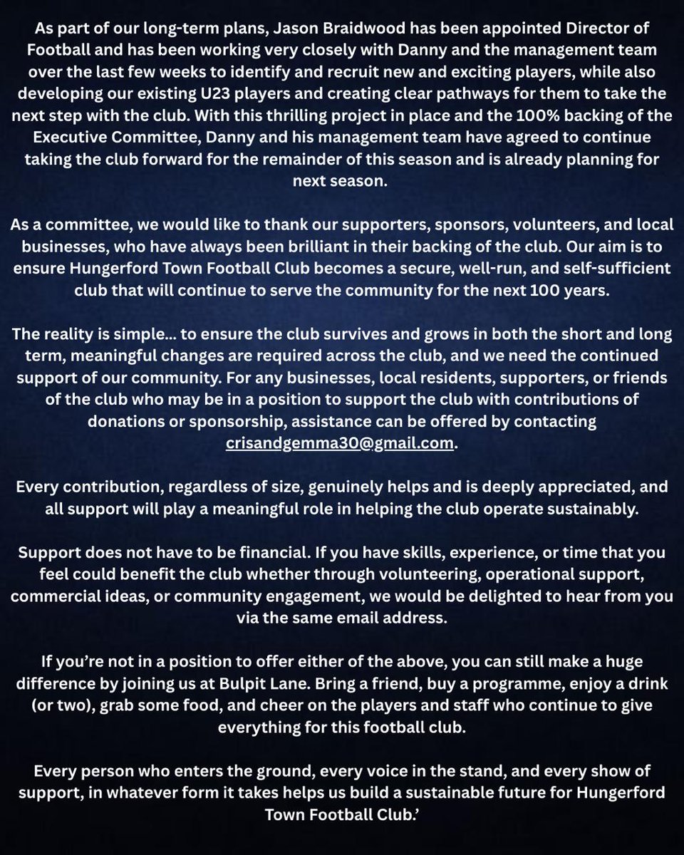 HungerfordTown's tweet image. CLUB STATEMENT

As message from the football club.
