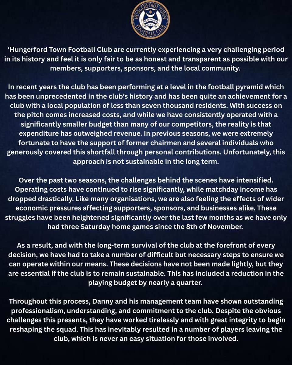 HungerfordTown's tweet image. CLUB STATEMENT

As message from the football club.