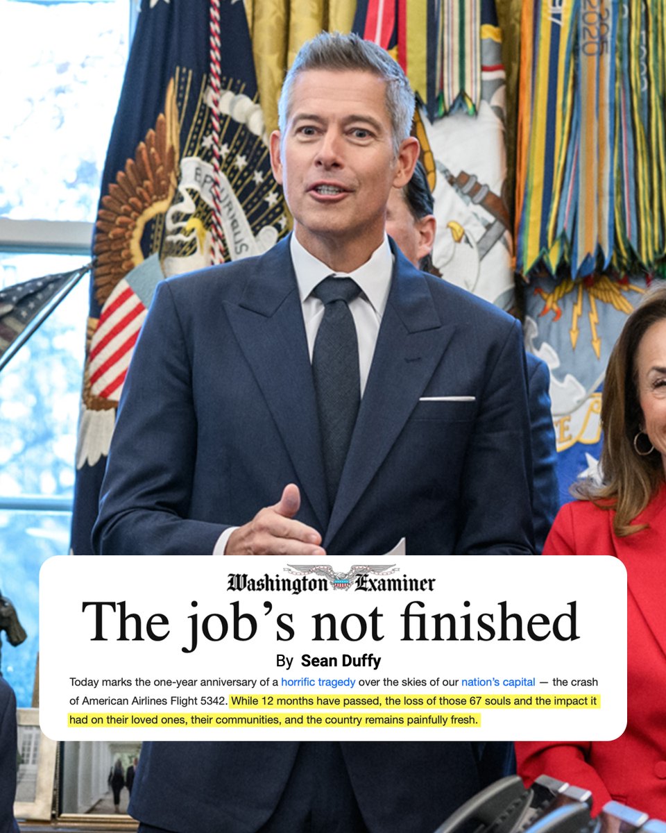 WhiteHouse's tweet image. Today marks one year since the fatal crash of American Airlines Flight 5342. We honor the 67 souls lost and keep their families in our prayers. They are not forgotten.

"Since that frigid evening in January, the Trump administration stood firm on its promise to make our skies…