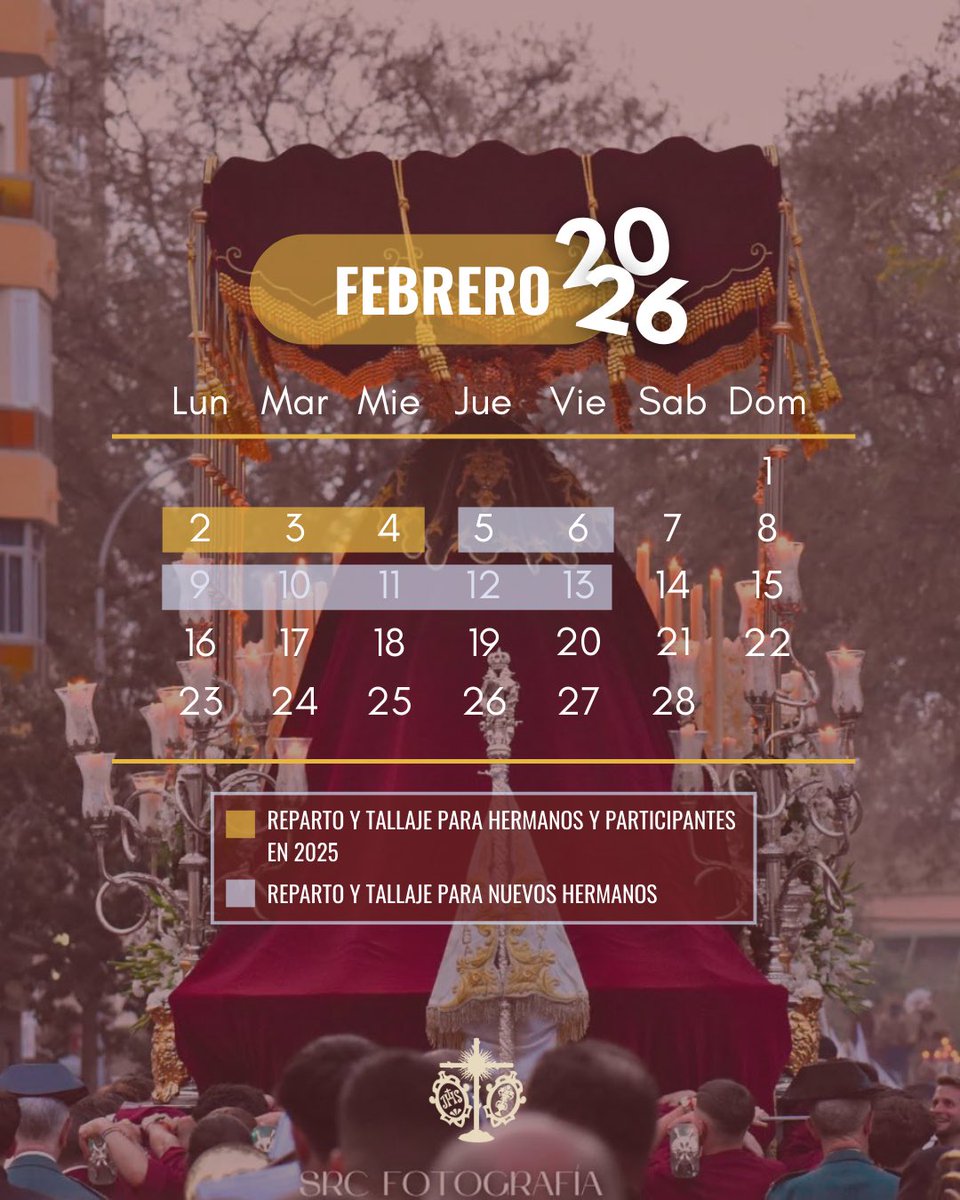 EncarnacionMlg's tweet photo. 𝐒𝐀𝐁𝐀𝐃𝐎 𝐃𝐄 𝐏𝐑𝐄𝐆𝐎𝐍 𝟐𝟎𝟐𝟔 | Fechas de inscripción, reparto de túnicas y tallaje para participar en nuestro cortejo el próximo Sábado de Pregón.

📍 Casa Hermandad (C/ Ingeniero Díaz Petersen).

🕗 De 20:00 a 22:00 horas.

#LaEncarnacionDeDosHermanas
#CofradiasMLG https://t.co/NPB7Mis2ag