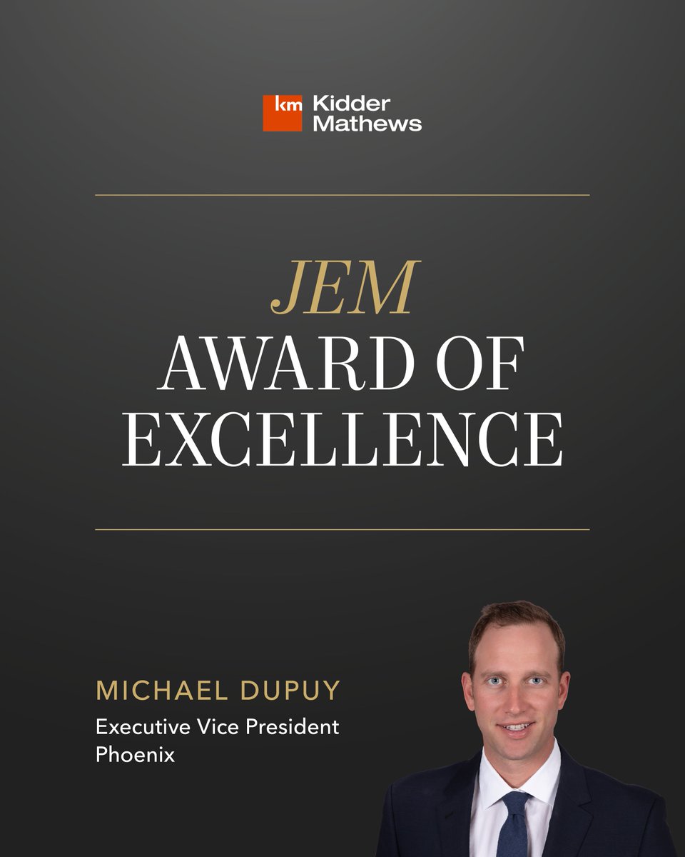 Congrats to Michael Dupuy, this year’s JEM Award of Excellence recipient!  Named after Kidder Mathews co-founder Jerry E. Mathews, this award recognizes professionals who consistently reflect the firm’s core values: integrity, professionalism, entrepreneurship, and respect.