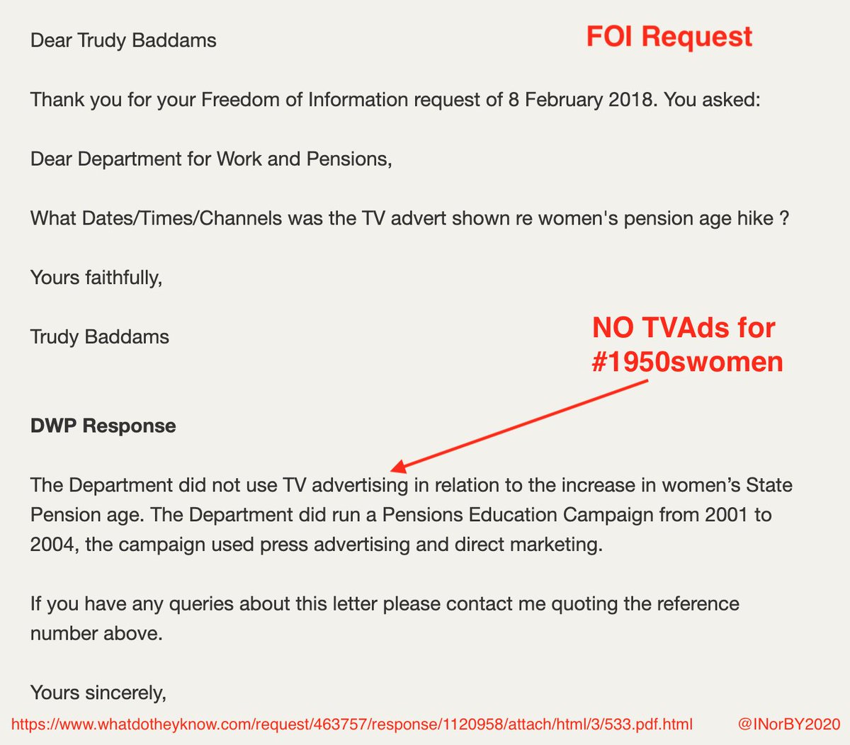 INorBY2020's tweet image. There were NO TV ads for #50swomen so this Gov statement is untrue. #waspi