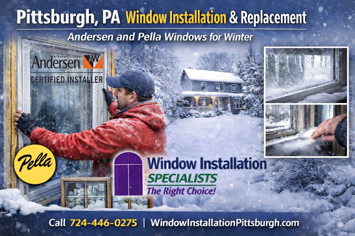 WindowInstalla6's tweet photo. Cold drafts or rising energy bills after a Pittsburgh snowstorm? It may be time for new windows. Window Installation Specialists install premium Andersen &amp; Pella windows built for winter performance.
724-446-0275
 https://t.co/It1ArwomnE
#PittsburghWindows #WindowReplacement https://t.co/OekeOdzsEp